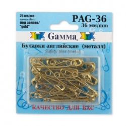 Gamma PAG-36 Булавки английские под золото в блистере 25 шт, 36 мм, купить в интернет магазине Стелла Арт