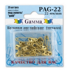 Gamma PAG-22 Булавки английские под золото в блистере 25 шт, 22 мм, купить в интернет магазине Стелла Арт