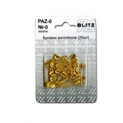 Blitz PAZ-0 Булавки английские №0 под золото в блистере 25 шт, 28 мм, купить в интернет магазине Стелла Арт