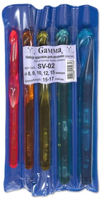 Gamma SV-02 Набор из 5 пластиковых крючков для вязания 15-17 см №8, №9, №10, №12, №15