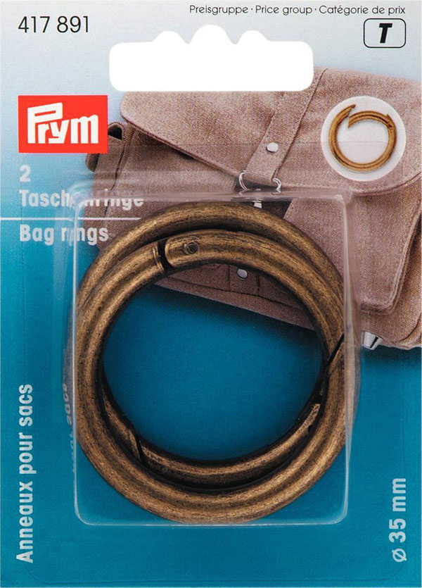 Prym 417891 Кольцо для сумки металл, 35 мм, 2 шт в блистере