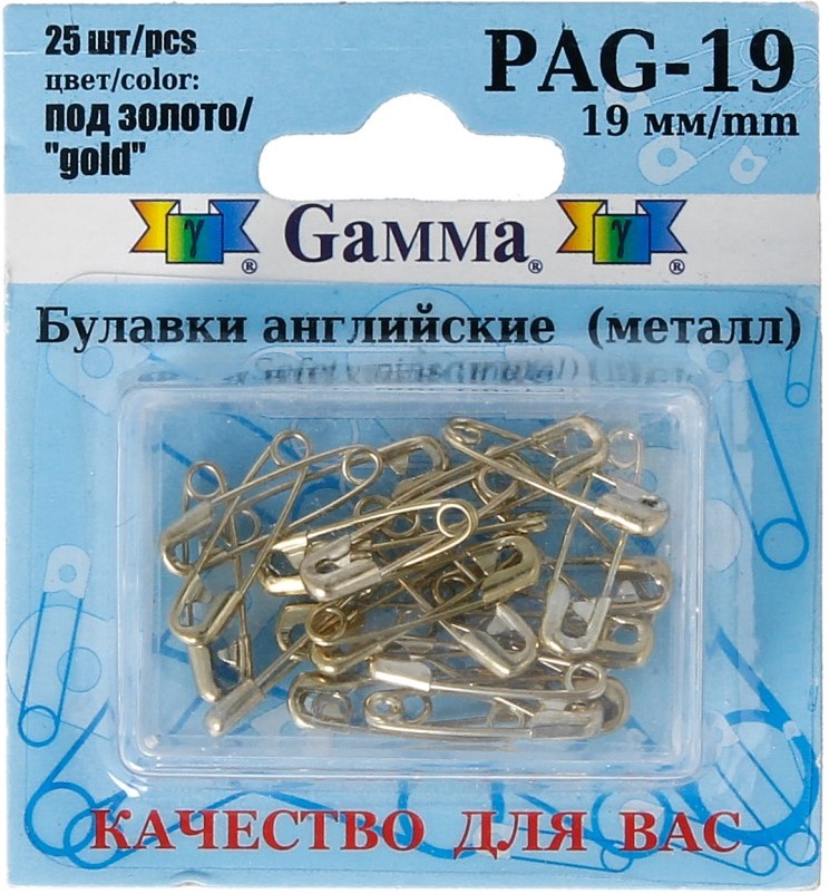 Gamma PAG-19 Булавки английские под золото в блистере 25 шт, 19 мм