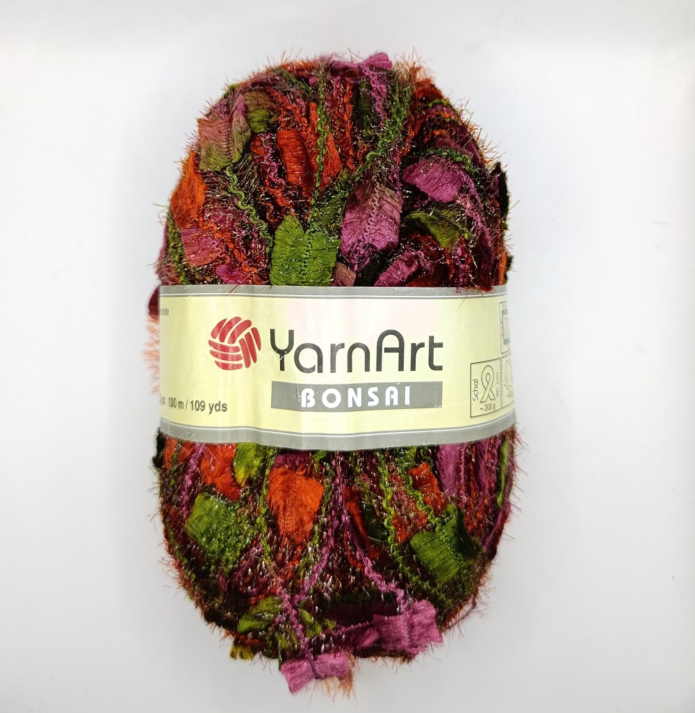 YarnArt Bonsai 422 зеленый оранжевый розовый