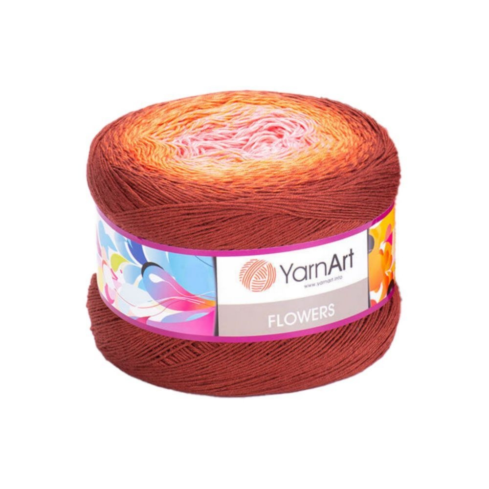 YarnArt Flowers 298 красный оранжевый розовый