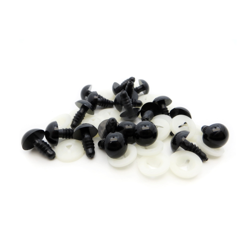Рукоделие GV05 Глазки пластиковые винтовые с заглушками 20 штук в упаковке, цвет черный, 10 х 4 мм