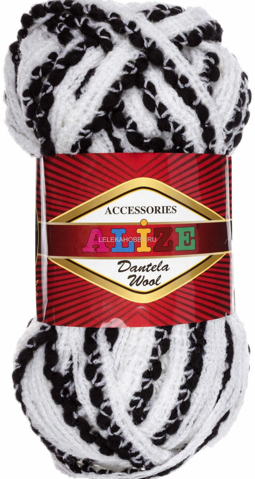Alize Dantela wool 1509 белый черный - 1 упаковка