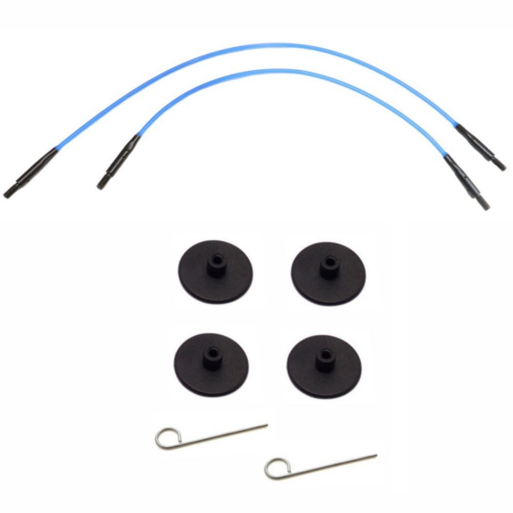 KnitPro 10640 Набор Indigo: 2 голубых тросика, 4 заглушки, 2 кабельных ключика