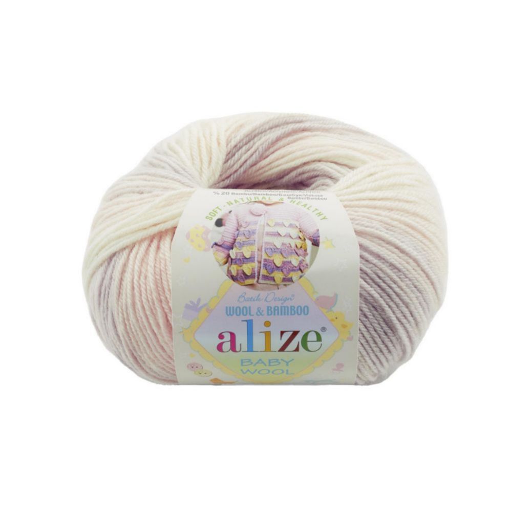 Alize Baby wool batik 6554 белый сиреневый