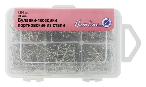 Hemline 670.1200 Булавки-гвоздики портновские из стали в пластиковом органайзере
