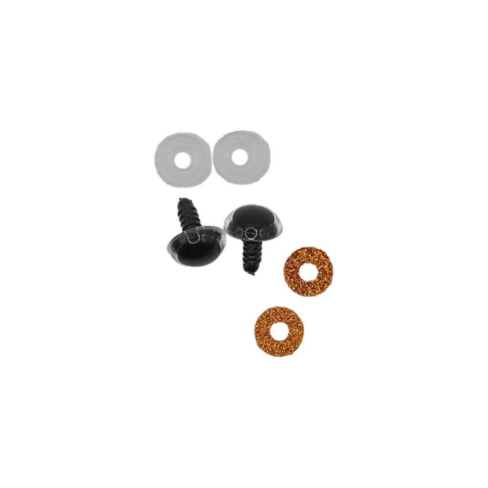 Глаза винтовые круглые чёрные пластиковые 12 мм с фиксатором, с оранжевой искоркой, цена за 2 шт
