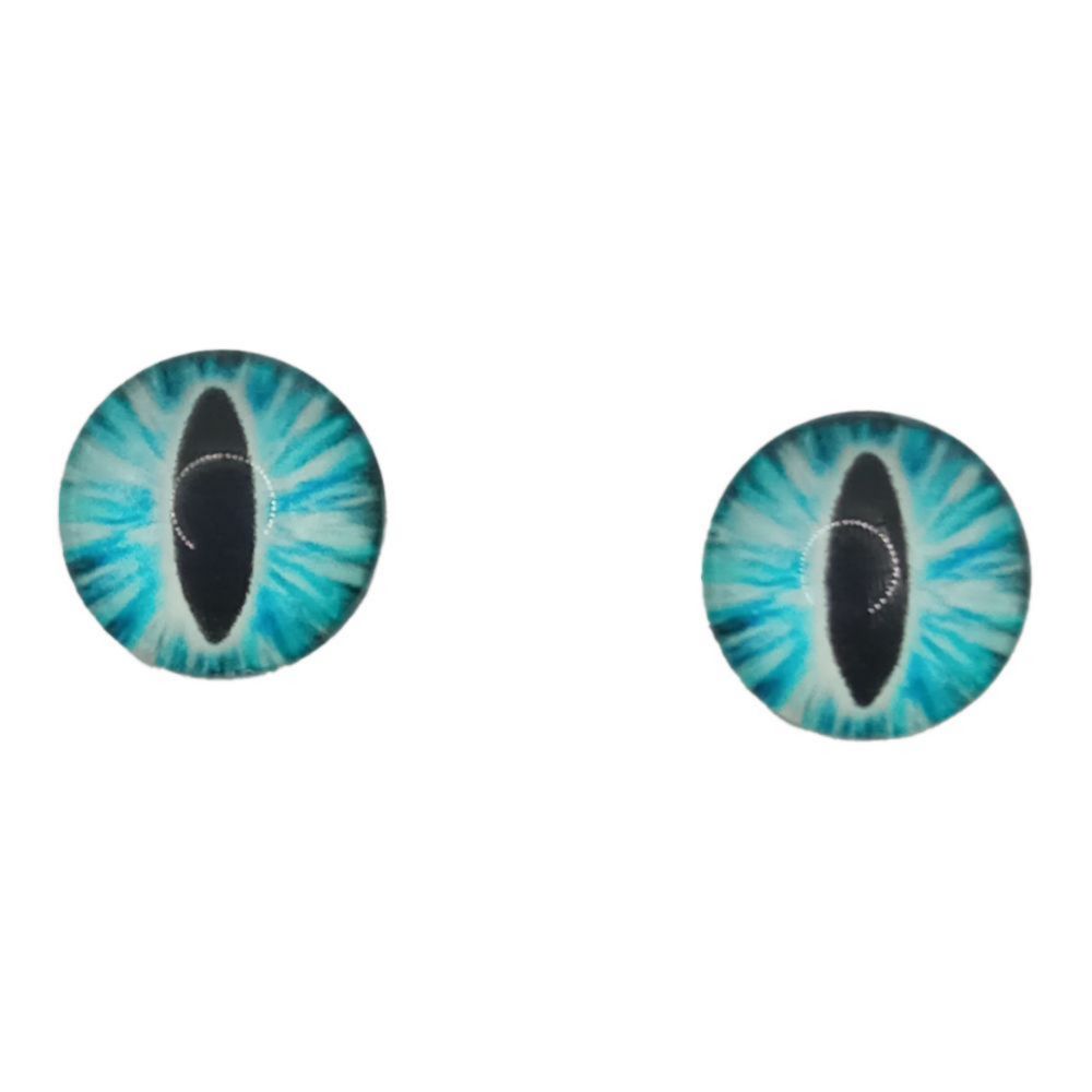 Глаза кабошоны круглые клеевые пластиковые, зрачок кошачий глаз, цвет голубой, 14 мм, цена за 2 шт